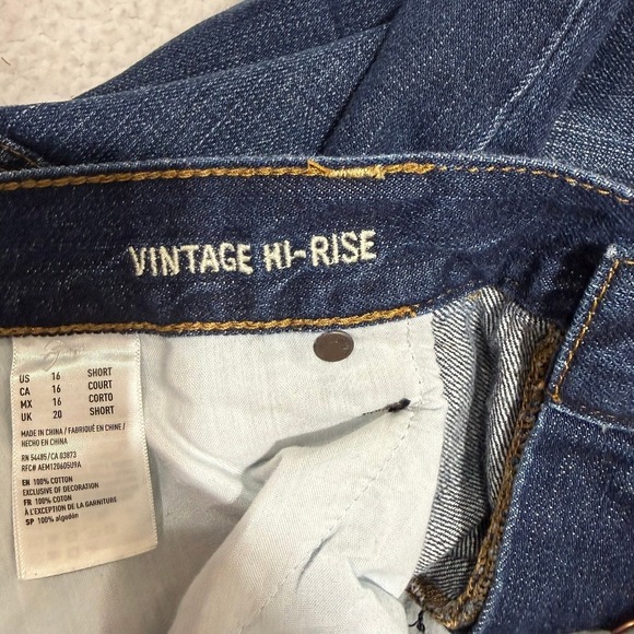 American Eagle Vintage Hi-Rise Jeans Dark Wash Denim Womens Size 16 Short - Picture 3 of 9